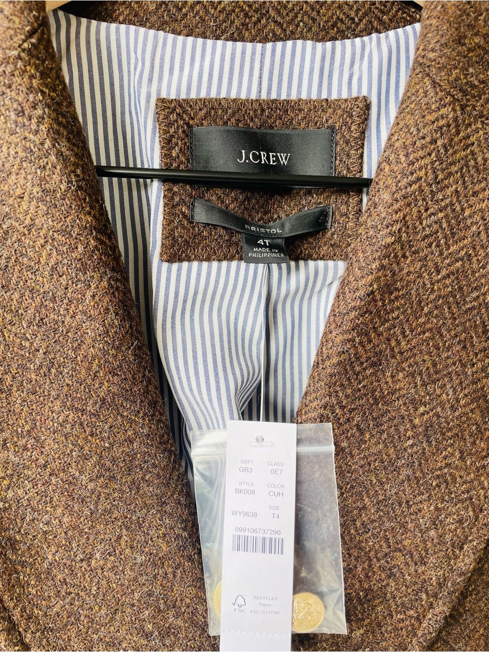 J. Crew Bristol Chocolate Brown Blazer Herringbone NWT - Picture 6 of 10